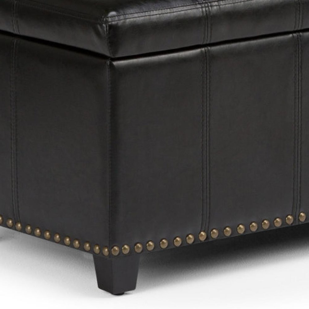 33" Brown and Espresso Faux Leather and Solid Wood Upholstered Storage Bench With Flip Top