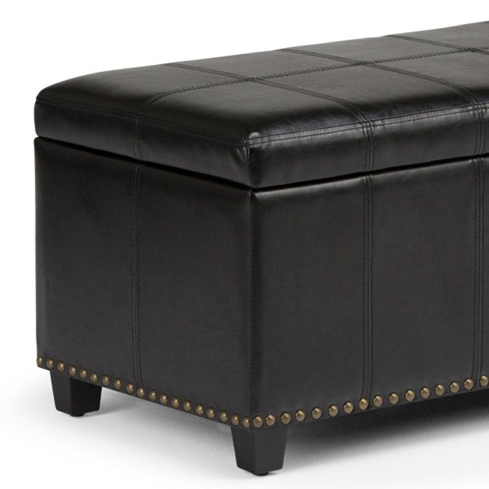 33" Brown and Espresso Faux Leather and Solid Wood Upholstered Storage Bench With Flip Top