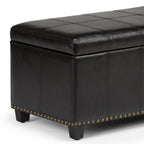 33" Brown and Espresso Faux Leather and Solid Wood Upholstered Storage Bench With Flip Top
