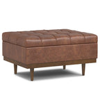34" Slate Gray And Walnut Tufted Ottoman With Storage