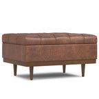 34" Slate Gray And Walnut Tufted Ottoman With Storage