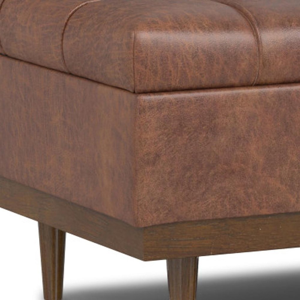 34" Slate Gray And Walnut Tufted Ottoman With Storage