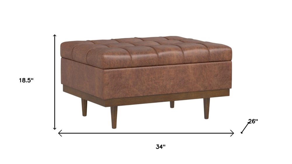 34" Slate Gray And Walnut Tufted Ottoman With Storage
