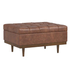 34" Slate Gray And Walnut Tufted Ottoman With Storage