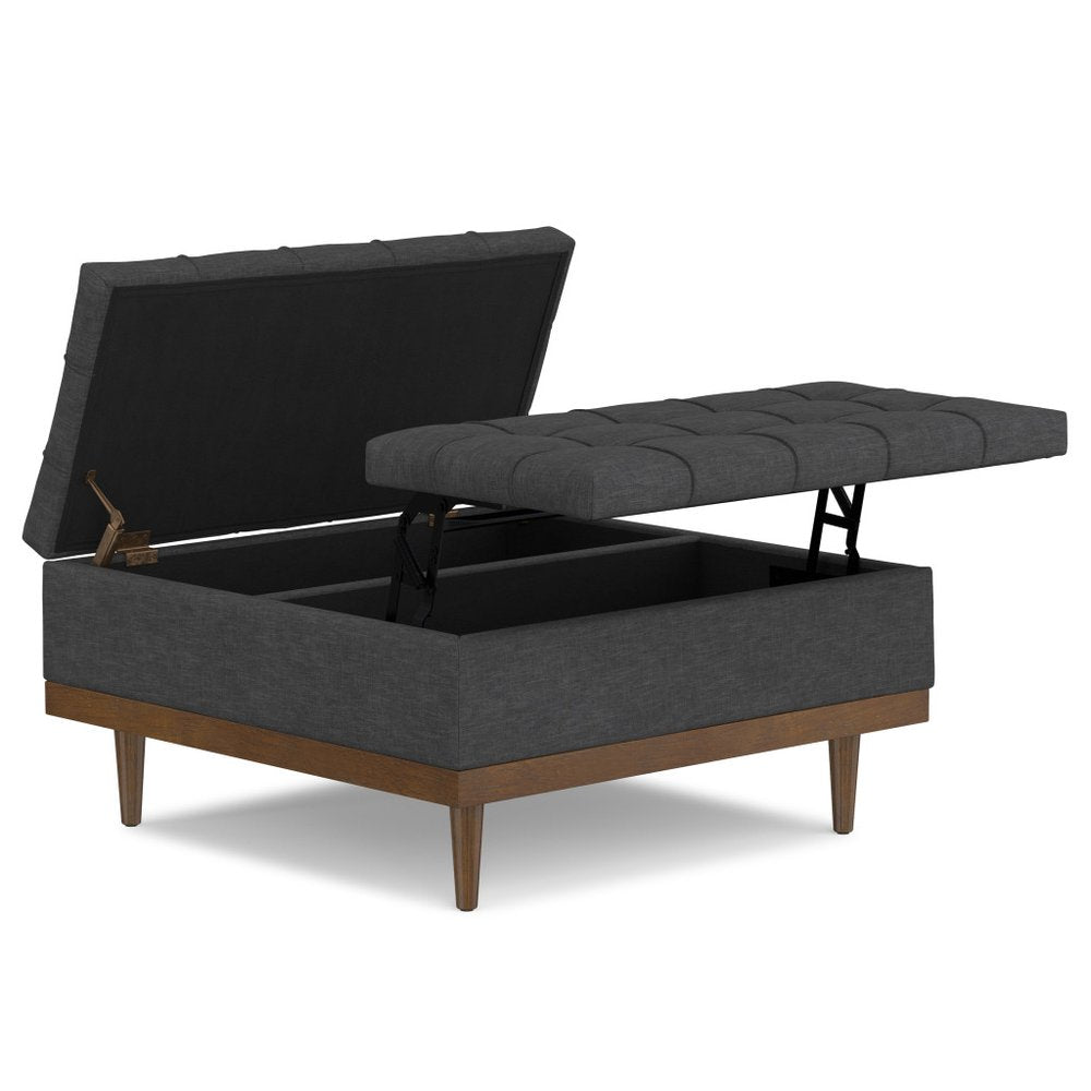36" Black And Walnut Tufted Ottoman With Storage
