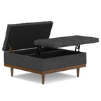 36" Black And Walnut Tufted Ottoman With Storage
