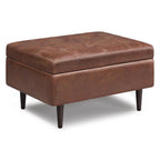 34" Chestnut And Brown Faux Leather Tufted Ottoman With Storage