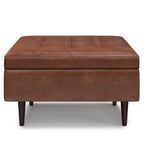 34" Chestnut And Brown Faux Leather Tufted Ottoman With Storage