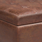 34" Chestnut And Brown Faux Leather Tufted Ottoman With Storage