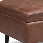 34" Chestnut And Brown Faux Leather Tufted Ottoman With Storage