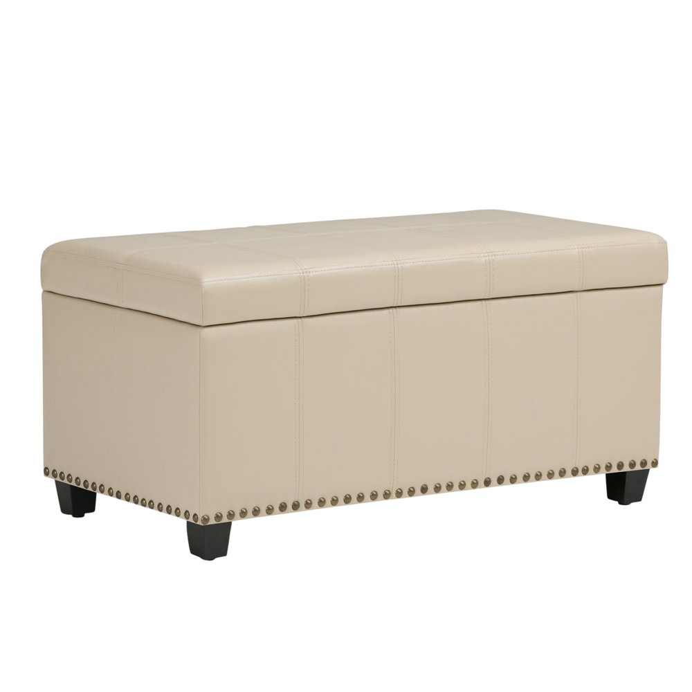 33" Brown and Espresso Faux Leather and Solid Wood Upholstered Storage Bench With Flip Top