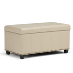 33" Brown and Espresso Faux Leather and Solid Wood Upholstered Storage Bench With Flip Top