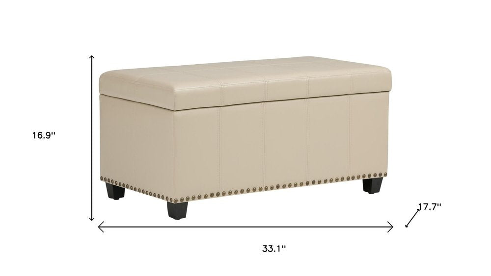 33" Brown and Espresso Faux Leather and Solid Wood Upholstered Storage Bench With Flip Top