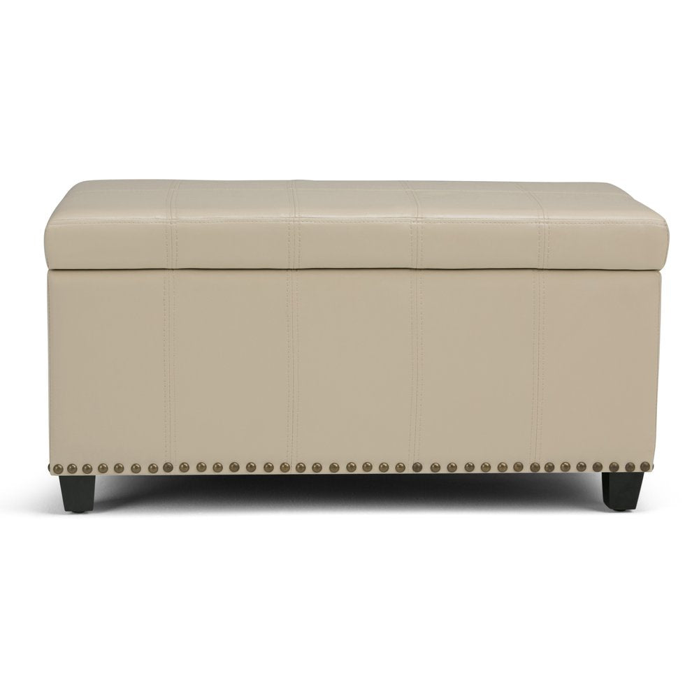 33" Brown and Espresso Faux Leather and Solid Wood Upholstered Storage Bench With Flip Top
