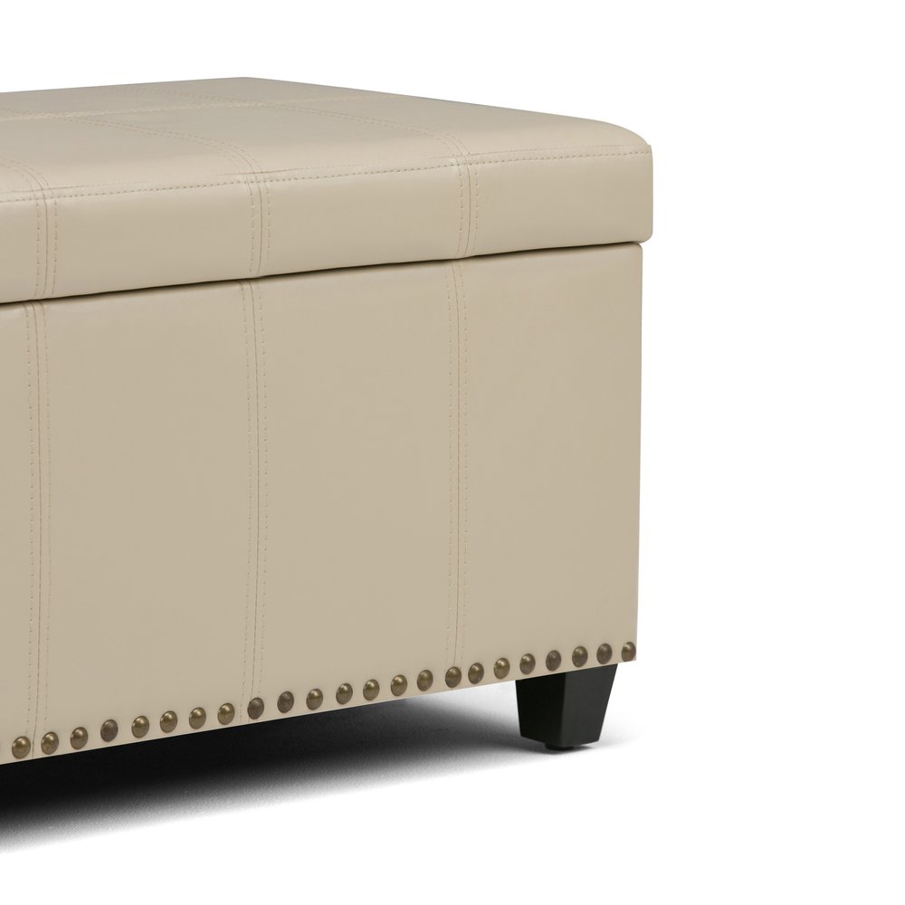 33" Brown and Espresso Faux Leather and Solid Wood Upholstered Storage Bench With Flip Top