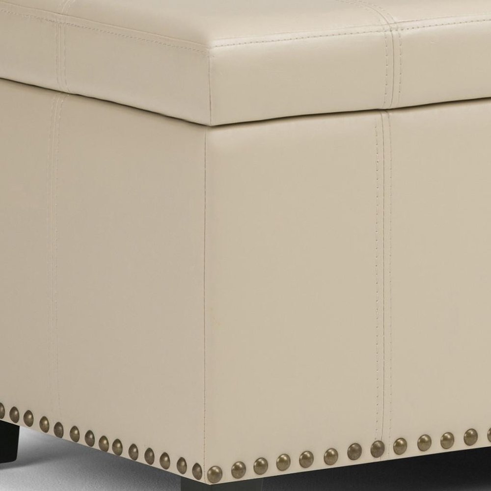 33" Brown and Espresso Faux Leather and Solid Wood Upholstered Storage Bench With Flip Top