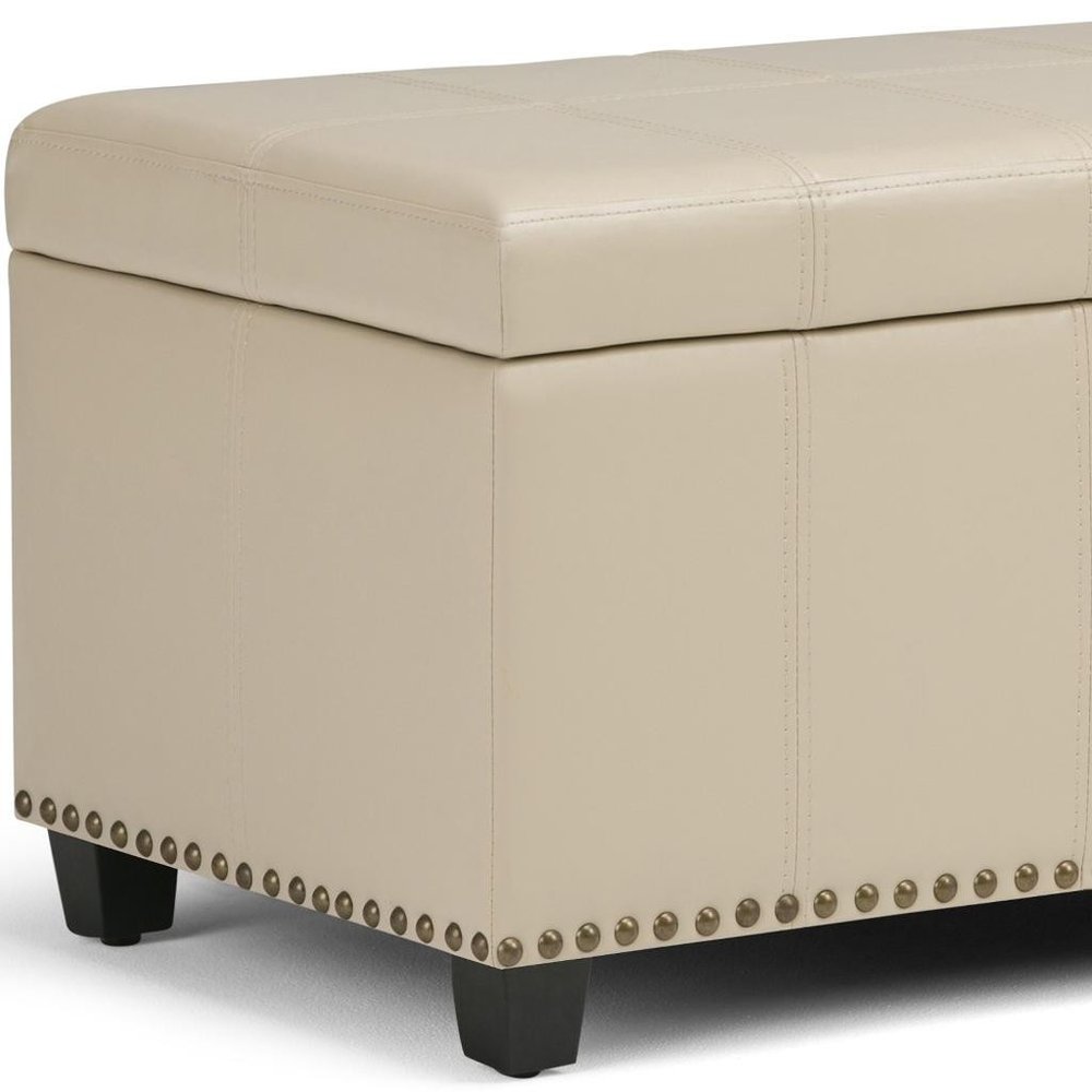 33" Brown and Espresso Faux Leather and Solid Wood Upholstered Storage Bench With Flip Top