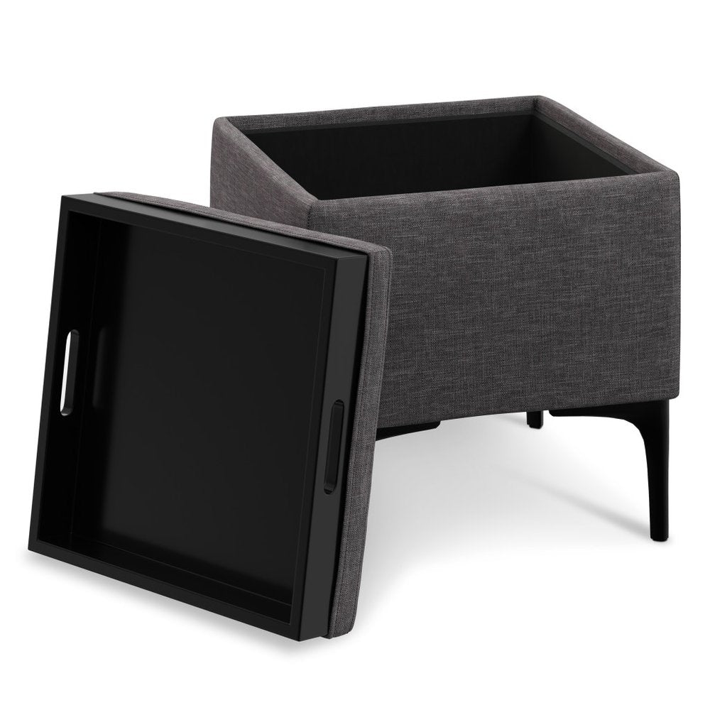 18" Cloud And Black Ottoman With Storage