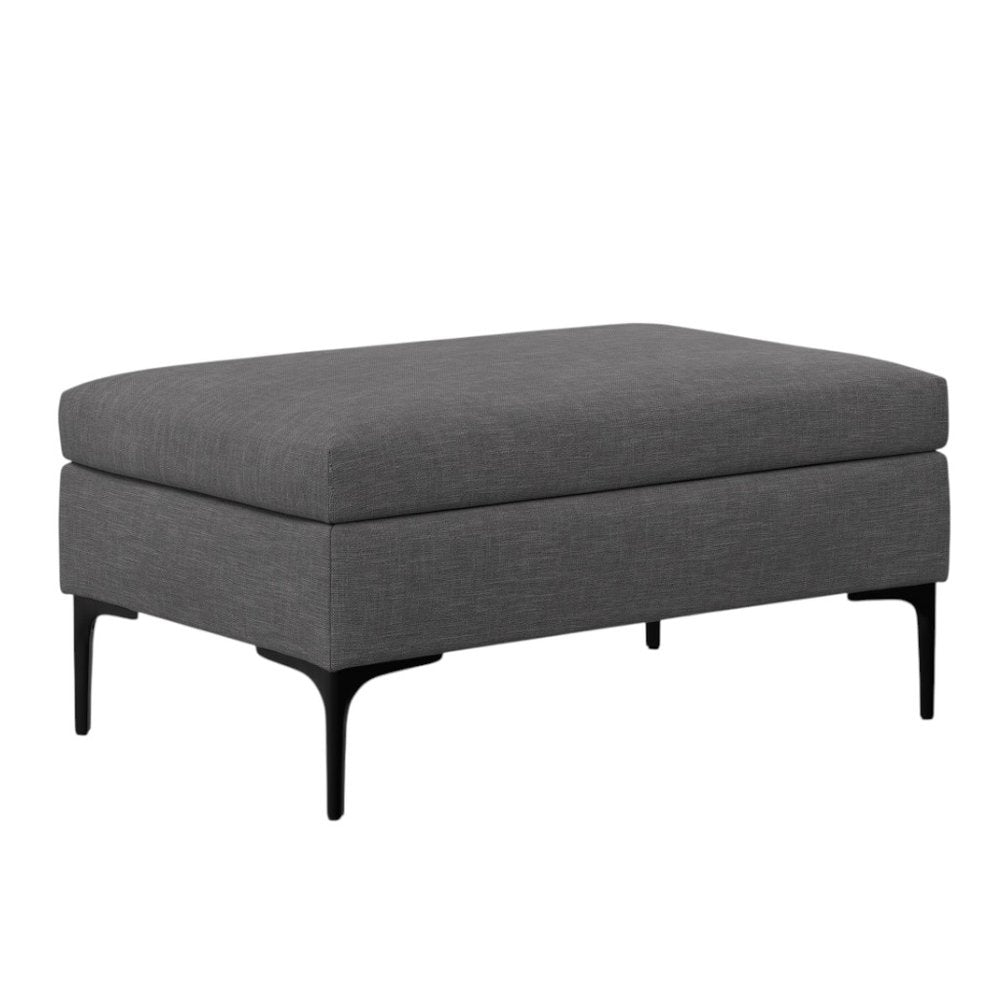 36" Slate Gray And Black Ottoman With Storage