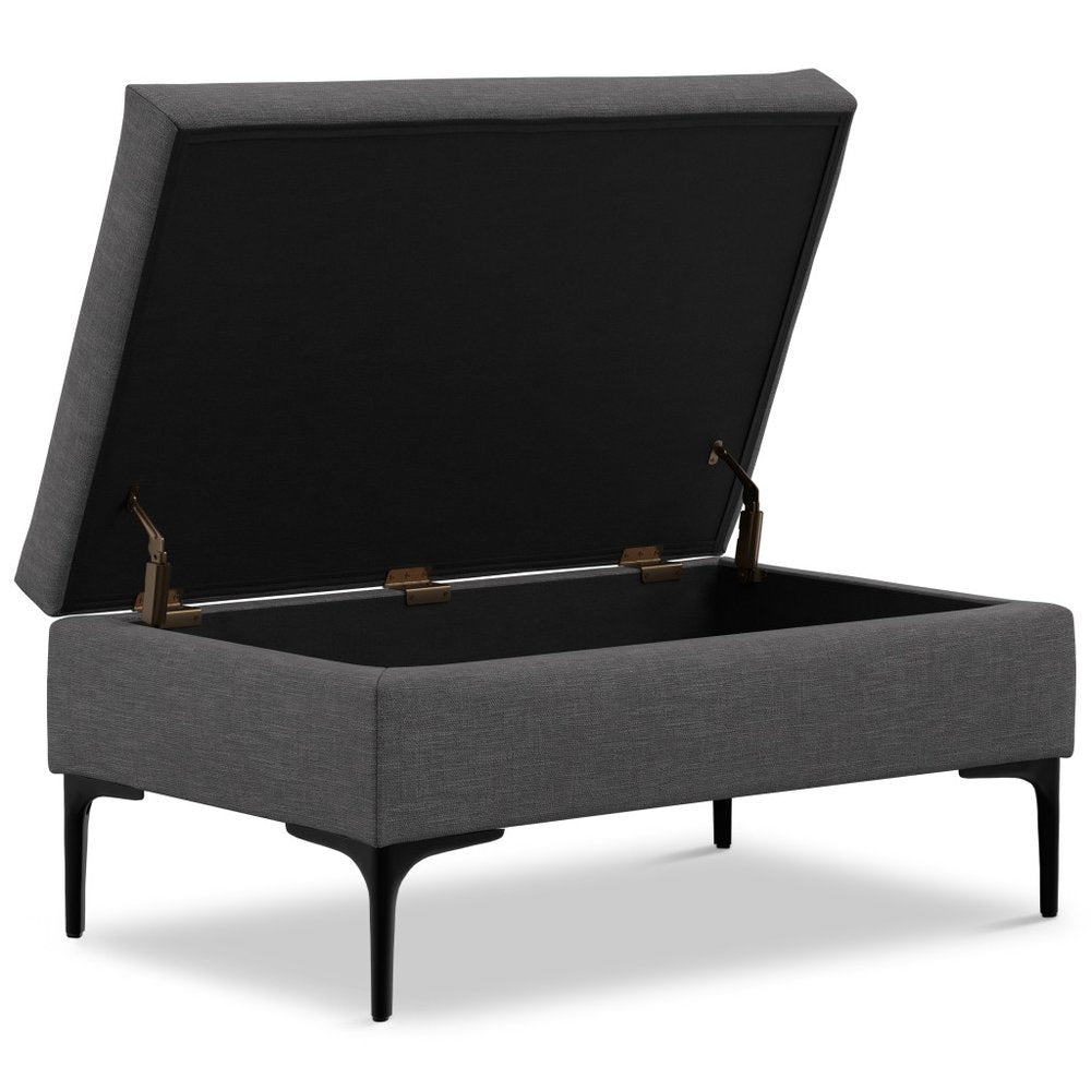 36" Slate Gray And Black Ottoman With Storage