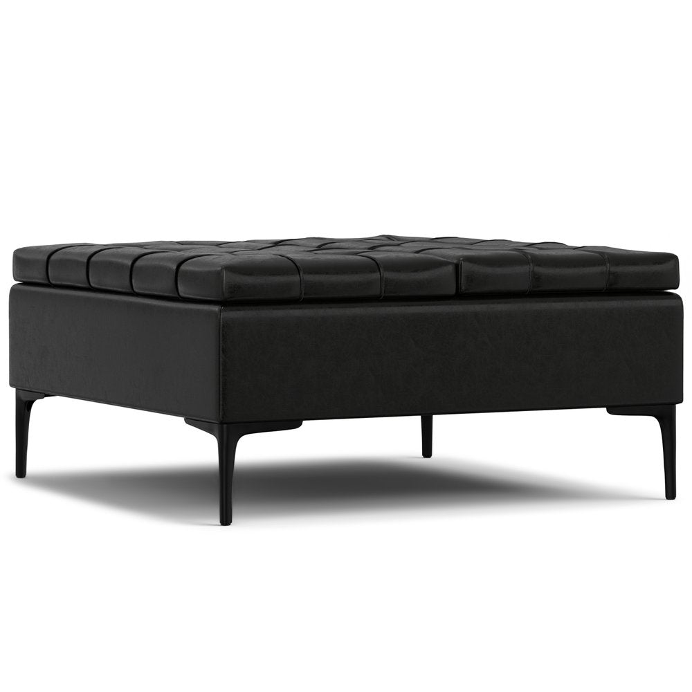 36" Slate Gray And Black Tufted Ottoman With Storage