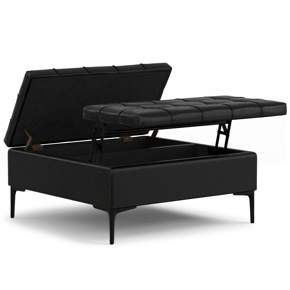 36" Slate Gray And Black Tufted Ottoman With Storage