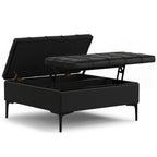 36" Slate Gray And Black Tufted Ottoman With Storage