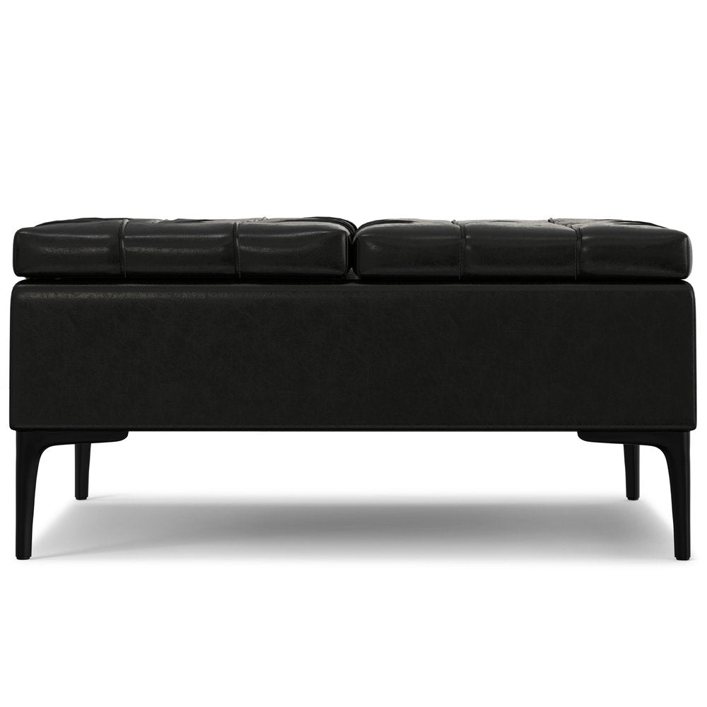 36" Slate Gray And Black Tufted Ottoman With Storage