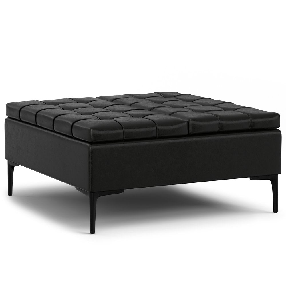 36" Slate Gray And Black Tufted Ottoman With Storage
