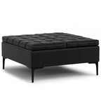 36" Slate Gray And Black Tufted Ottoman With Storage