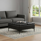 36" Slate Gray And Black Tufted Ottoman With Storage