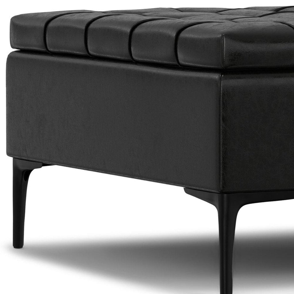 36" Slate Gray And Black Tufted Ottoman With Storage