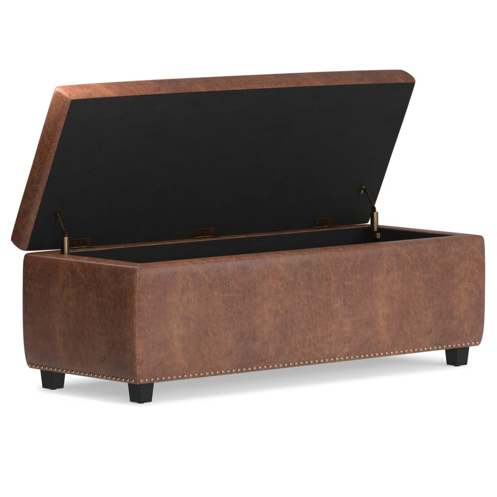48" Brown And Dark Brown Tufted Ottoman With Storage