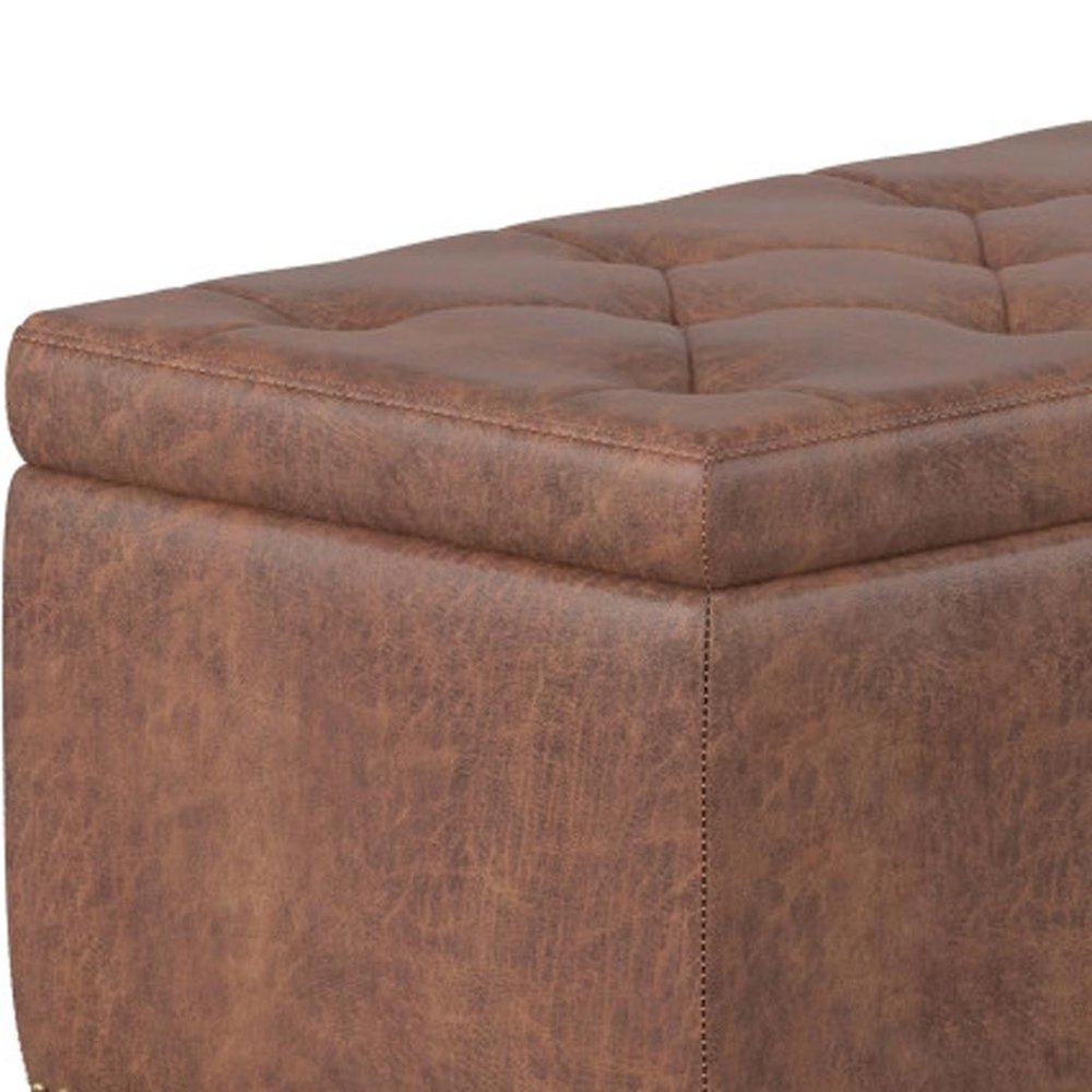 48" Brown And Dark Brown Tufted Ottoman With Storage