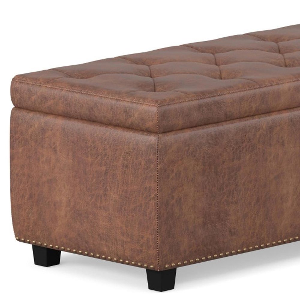48" Brown And Dark Brown Tufted Ottoman With Storage