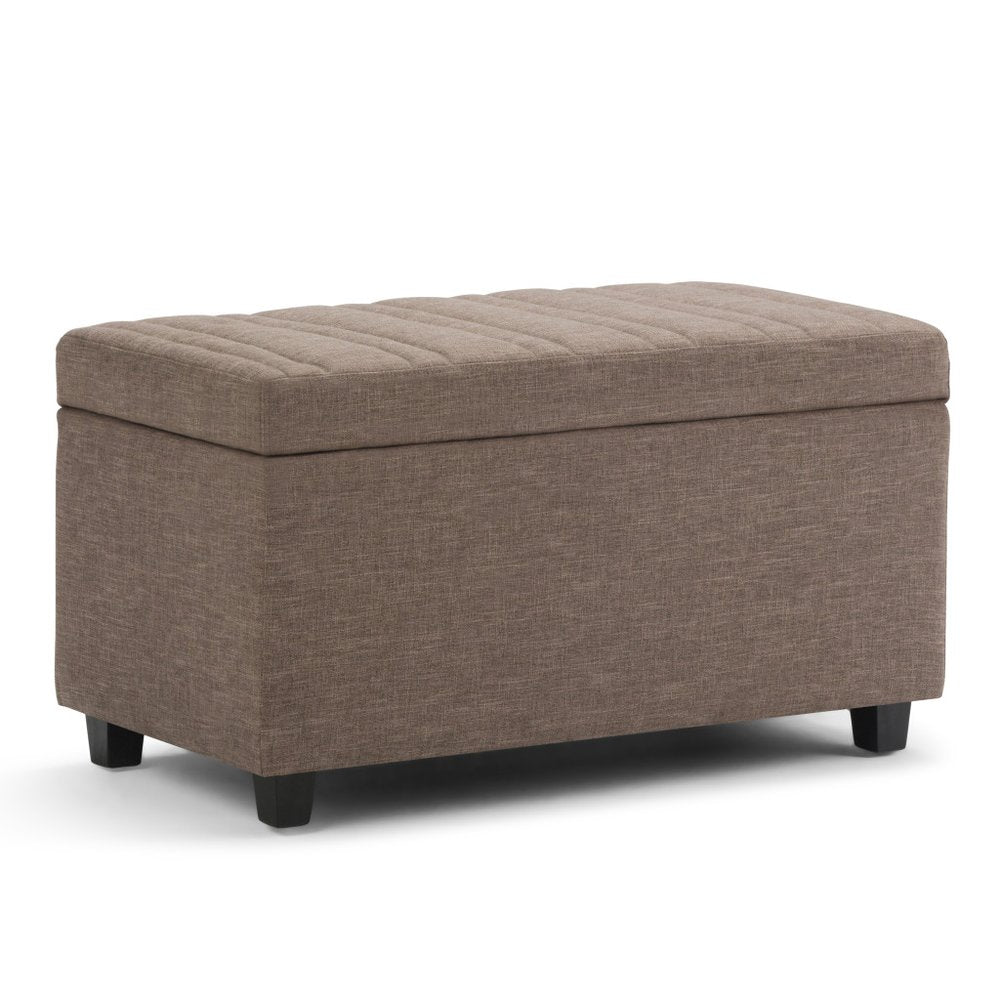33" Fawn and Espresso Linen Blend Upholstered Storage Bench With Flip Top