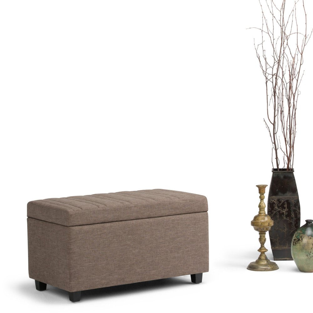 33" Fawn and Espresso Linen Blend Upholstered Storage Bench With Flip Top