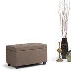 33" Fawn and Espresso Linen Blend Upholstered Storage Bench With Flip Top