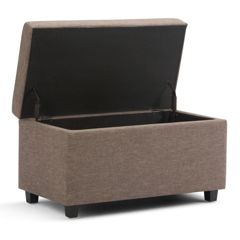 33" Fawn and Espresso Linen Blend Upholstered Storage Bench With Flip Top