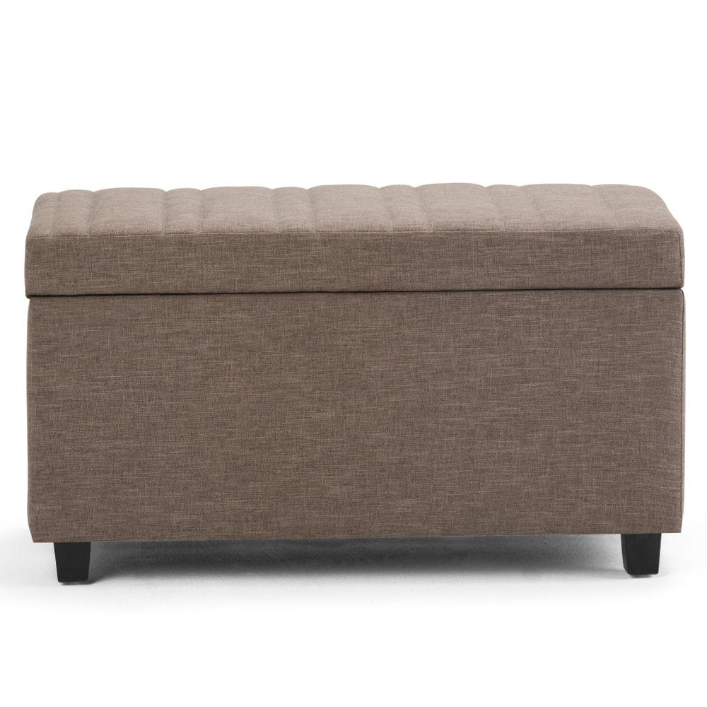 33" Fawn and Espresso Linen Blend Upholstered Storage Bench With Flip Top