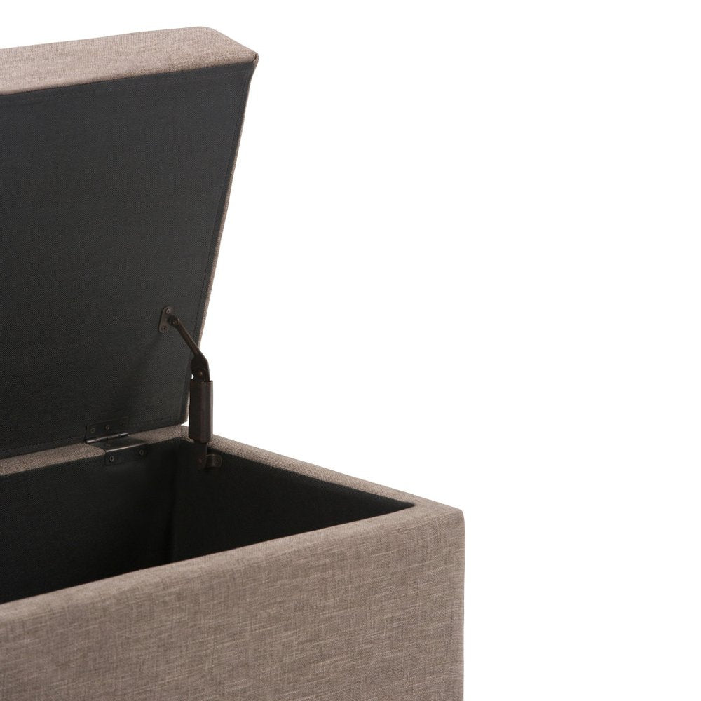 33" Fawn and Espresso Linen Blend Upholstered Storage Bench With Flip Top