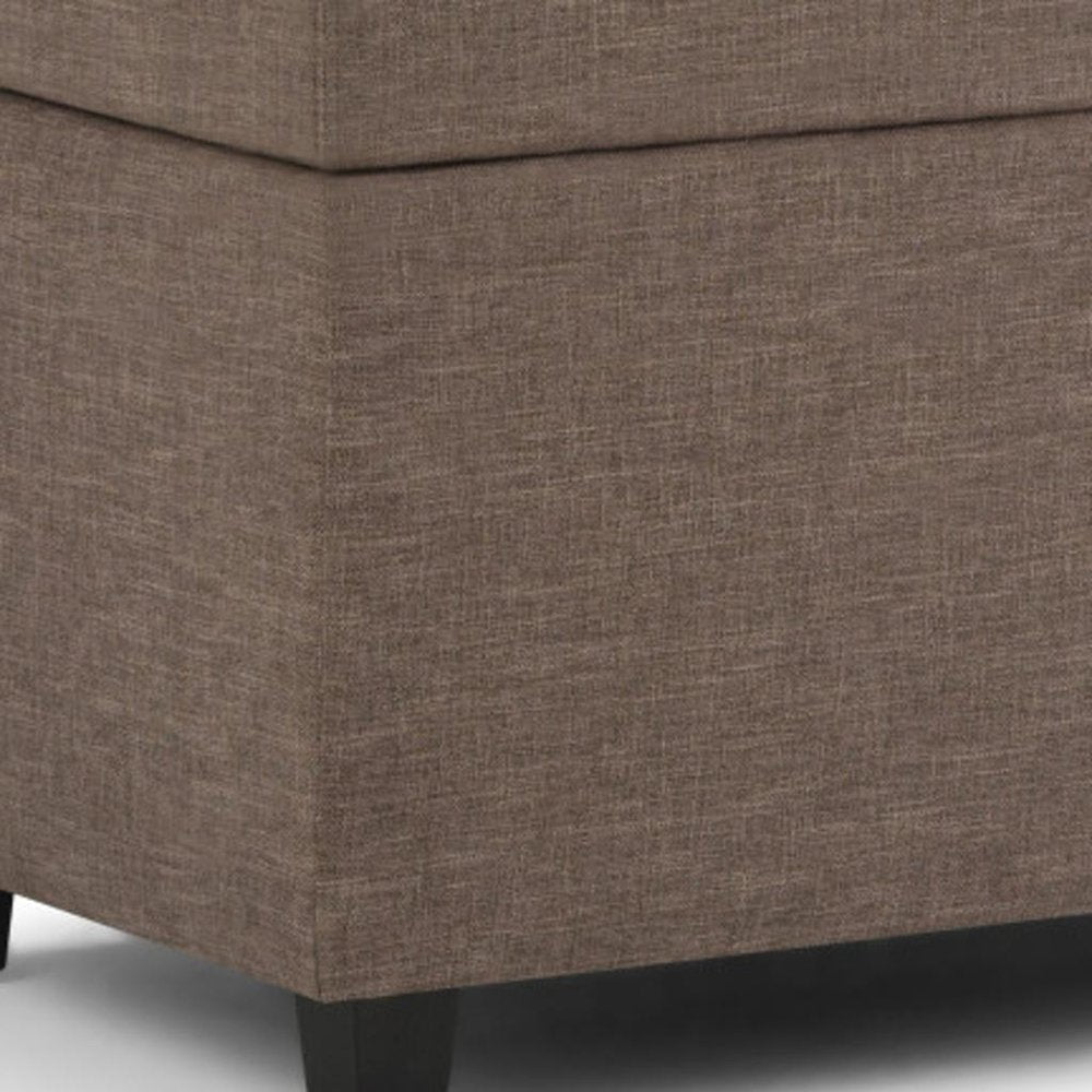 33" Fawn and Espresso Linen Blend Upholstered Storage Bench With Flip Top