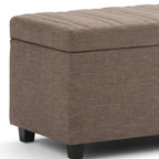 33" Fawn and Espresso Linen Blend Upholstered Storage Bench With Flip Top