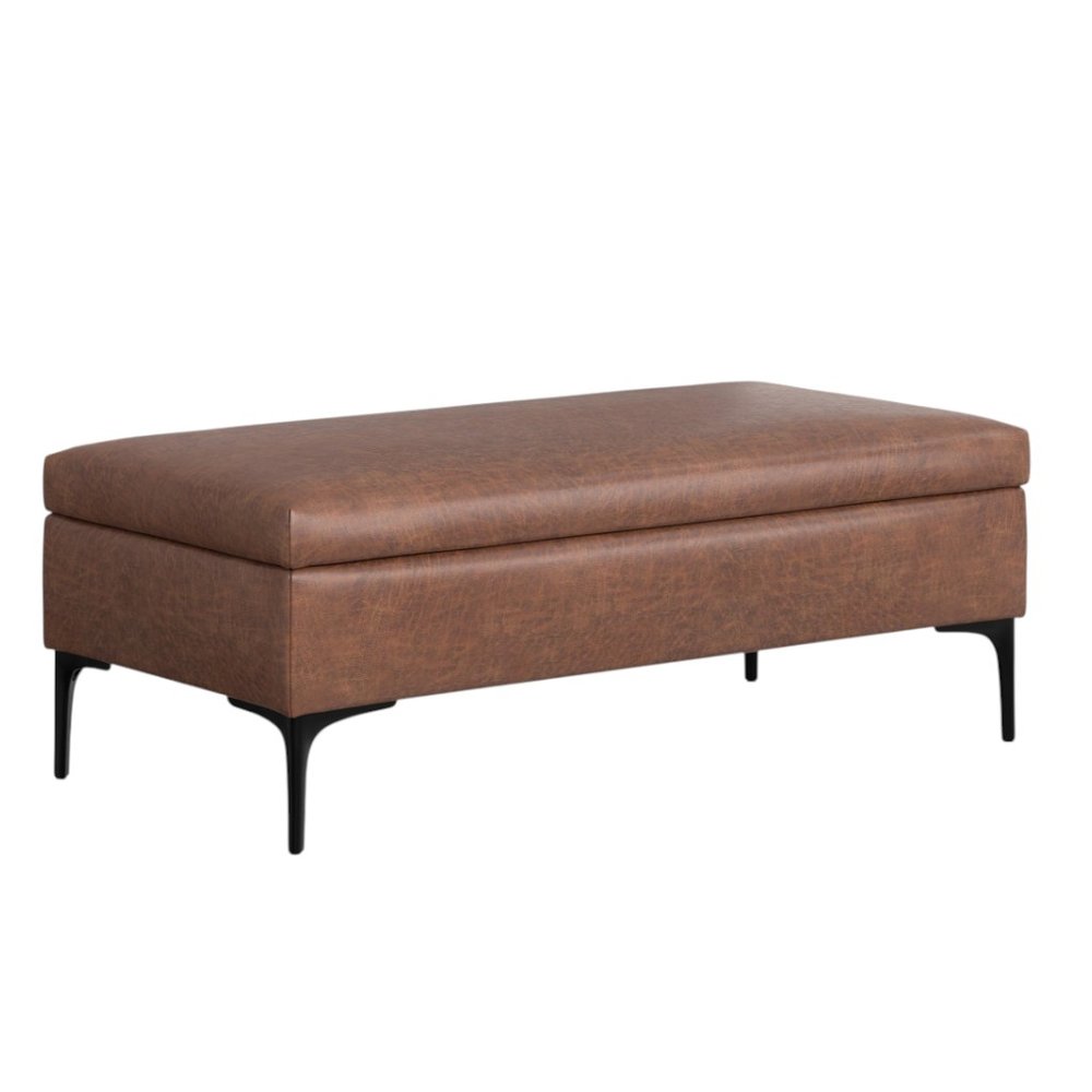 48" Brown And Black Faux Leather Cocktail Ottoman With Storage