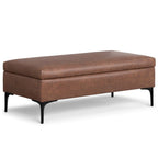 48" Brown And Black Faux Leather Cocktail Ottoman With Storage