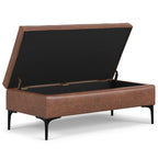 48" Brown And Black Faux Leather Cocktail Ottoman With Storage