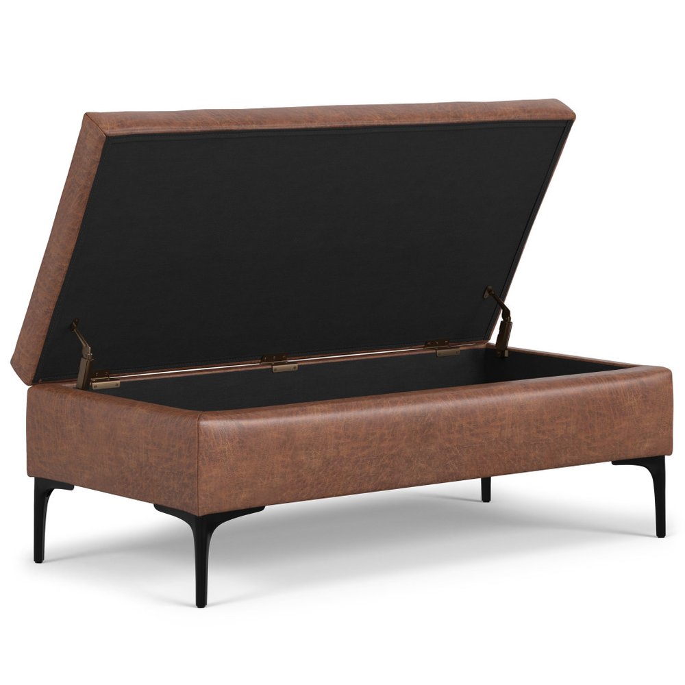48" Brown And Black Faux Leather Cocktail Ottoman With Storage