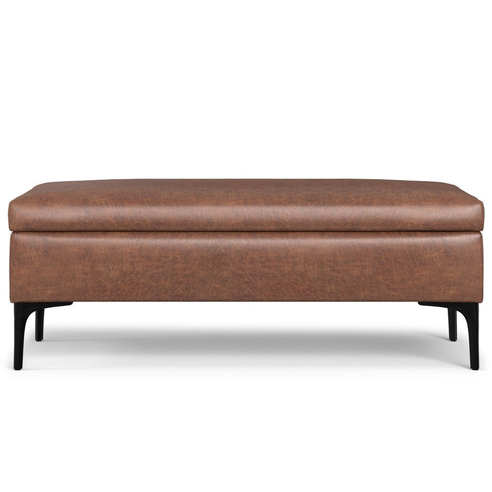 48" Brown And Black Faux Leather Cocktail Ottoman With Storage