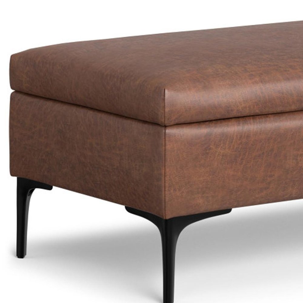 48" Brown And Black Faux Leather Cocktail Ottoman With Storage