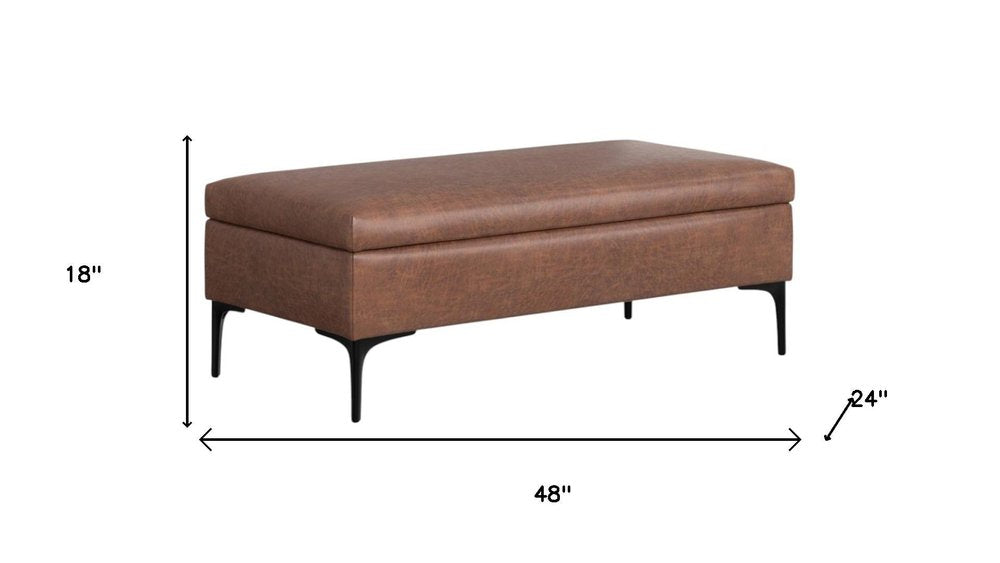 48" Brown And Black Faux Leather Cocktail Ottoman With Storage